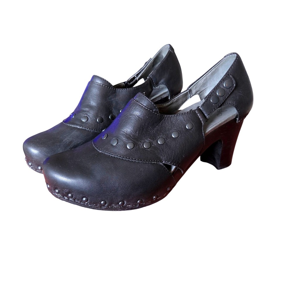 Dansko Ryder Black Leather Studded Heeled‎ Clogs Women 42 US 11.5-12 Goth Punk